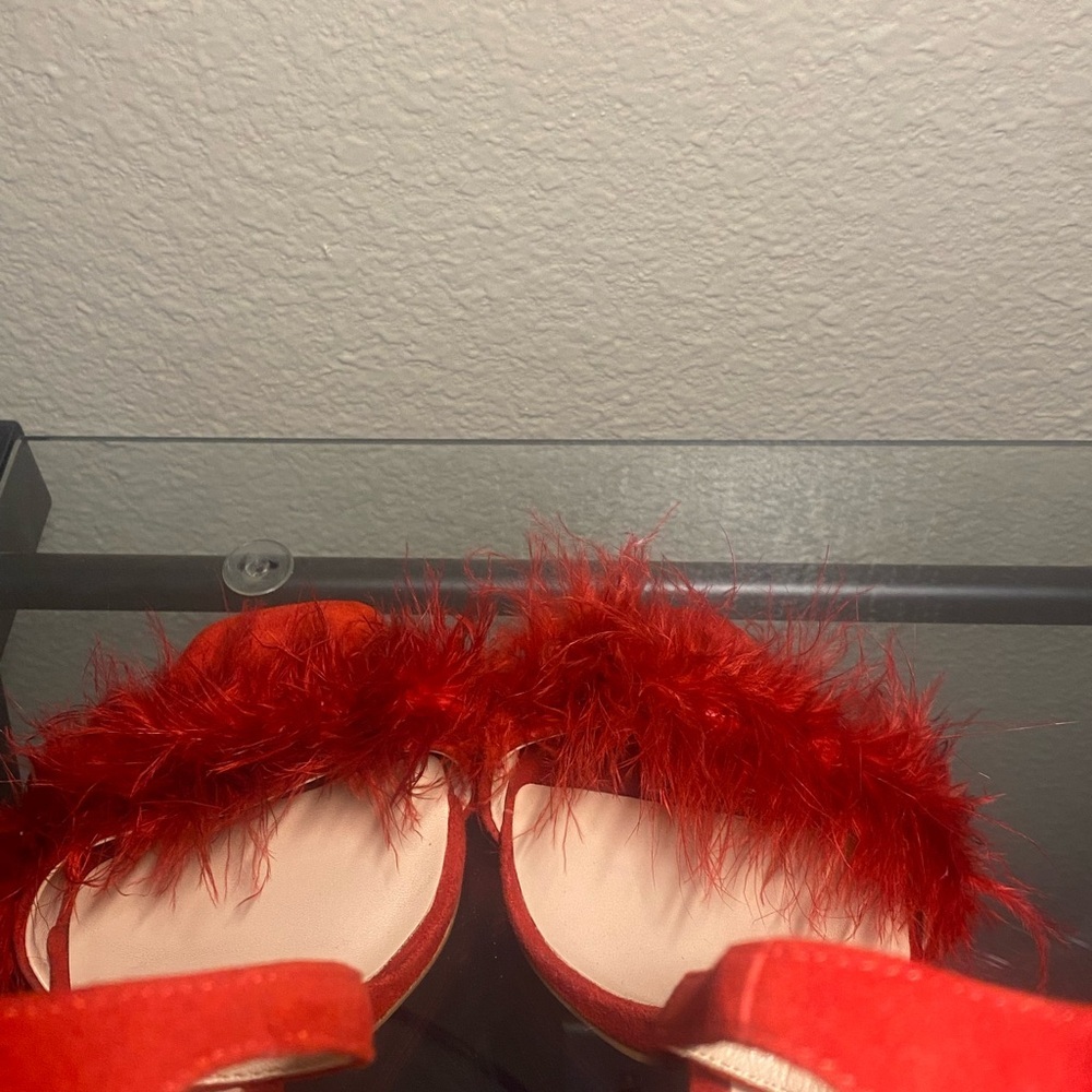 CHARLES DAVID Red Feathered Heels - Picture 9 of 11